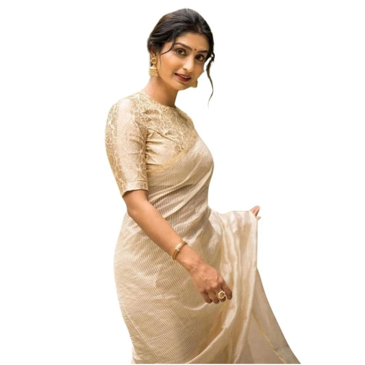 Women's Silk Printed Saree With Unstitched Blouse 5.5Mtr (Off White) - VANSHELLE
