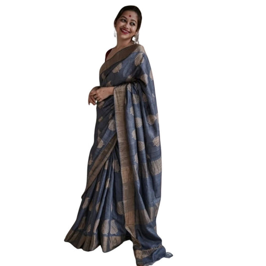 Women's Silk Printed Saree With Unstitched Blouse 5.5Mtr (Grey) - VANSHELLE