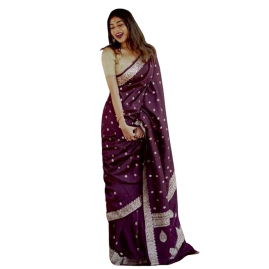 Women's Cotton Printed Saree With Unstitched Blouse 5.5Mtr (Purple) - VANSHELLE