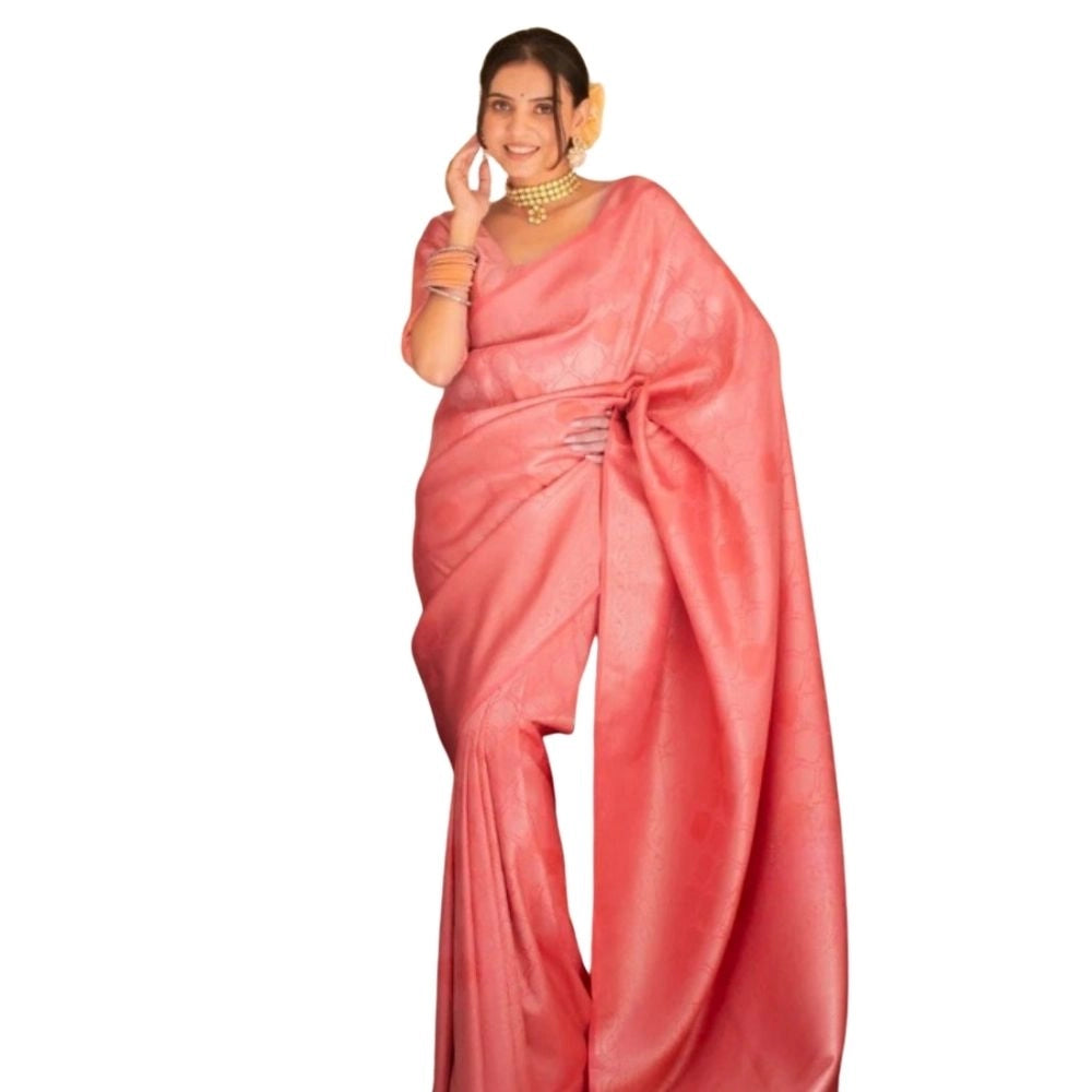 Women's Silk Printed Saree With Unstitched Blouse 5.5Mtr (Pink) - VANSHELLE