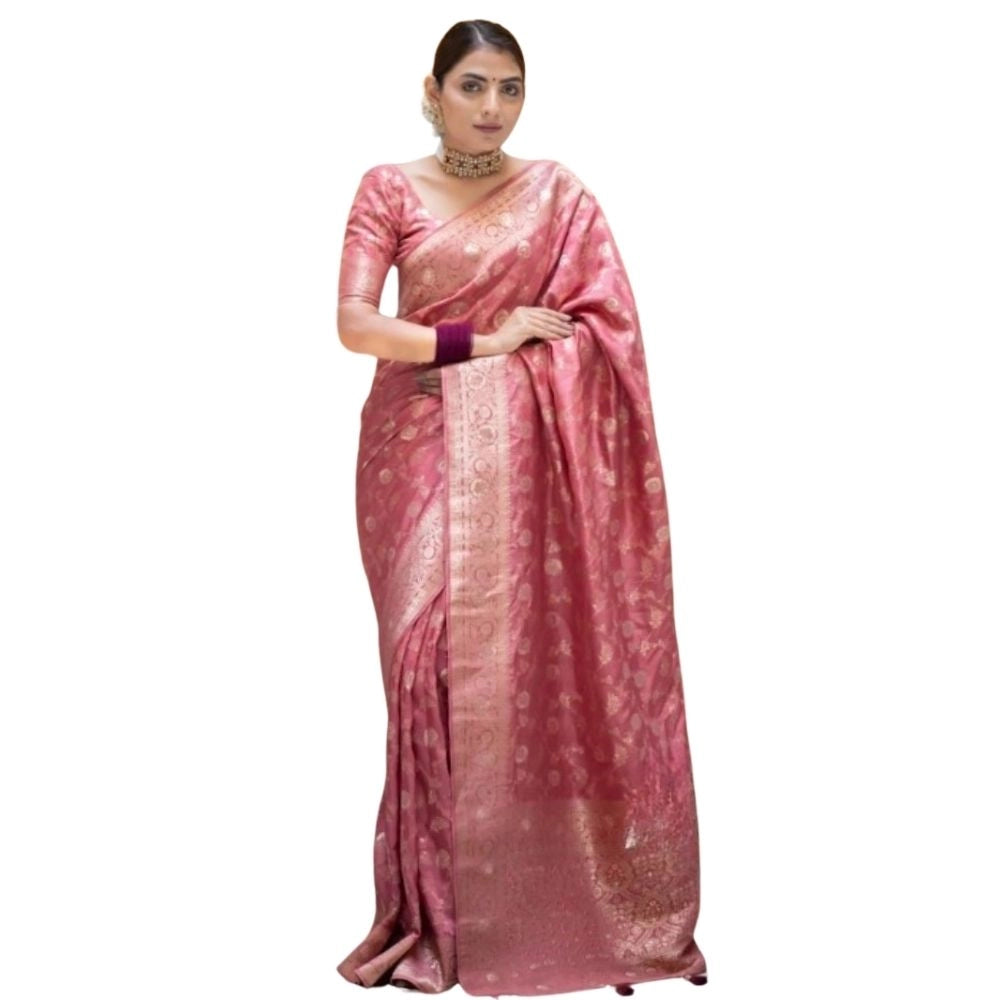 Women's Silk Printed Saree With Unstitched Blouse 5.5Mtr (Peach) - VANSHELLE
