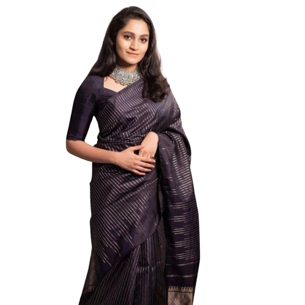 Women's Silk Printed Saree With Unstitched Blouse 5.5Mtr (Black) - VANSHELLE