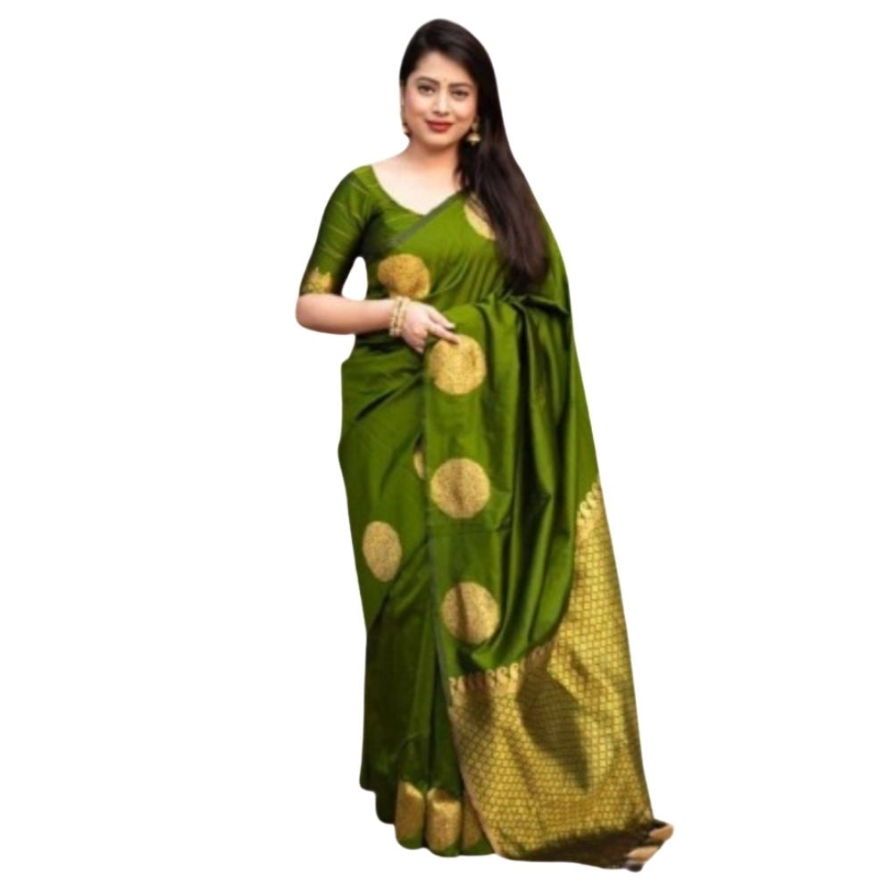 Women's Silk Printed Saree With Unstitched Blouse 5.5Mtr (Green) - VANSHELLE