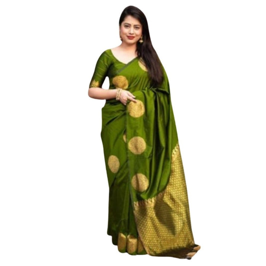 Women's Silk Printed Saree With Unstitched Blouse 5.5Mtr (Green) - VANSHELLE