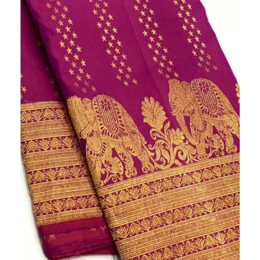Women's Silk Printed Saree With Unstitched Blouse 5.5Mtr (Rani Pink) - VANSHELLE