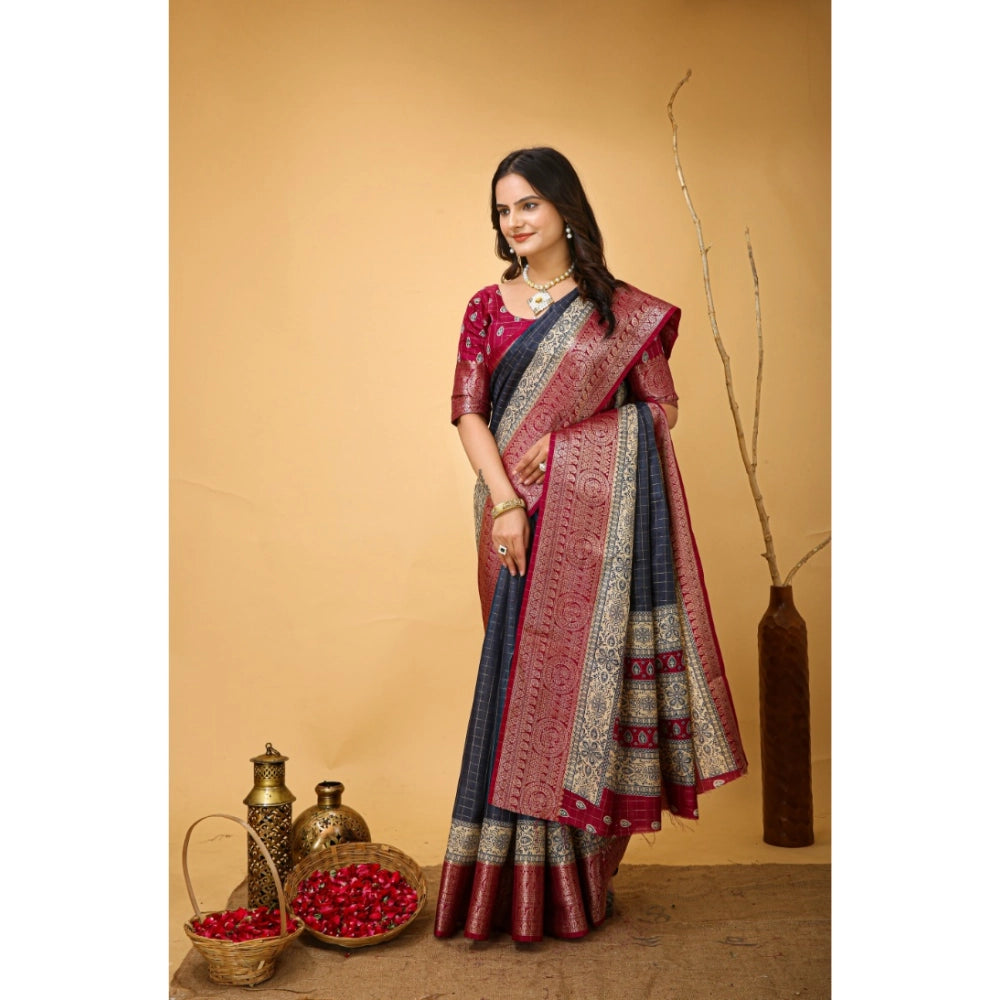 Women's Soft Dola Cotton Kalamkari Printed Saree With Unstitched Blouse 5.5Mtr (Grey) - VANSHELLE