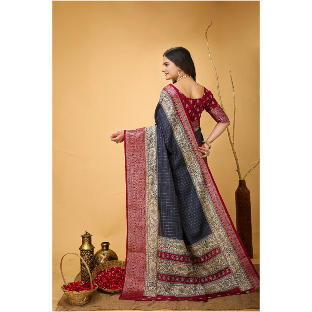 Women's Soft Dola Cotton Kalamkari Printed Saree With Unstitched Blouse 5.5Mtr (Grey) - VANSHELLE
