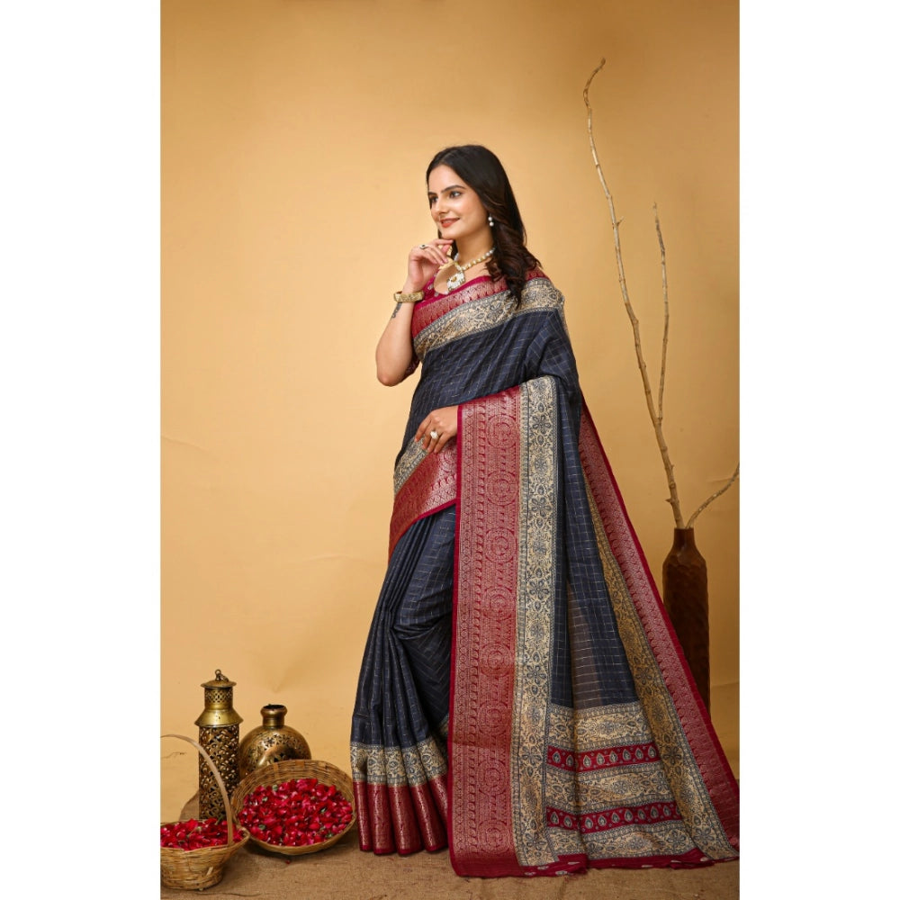 Women's Soft Dola Cotton Kalamkari Printed Saree With Unstitched Blouse 5.5Mtr (Grey) - VANSHELLE