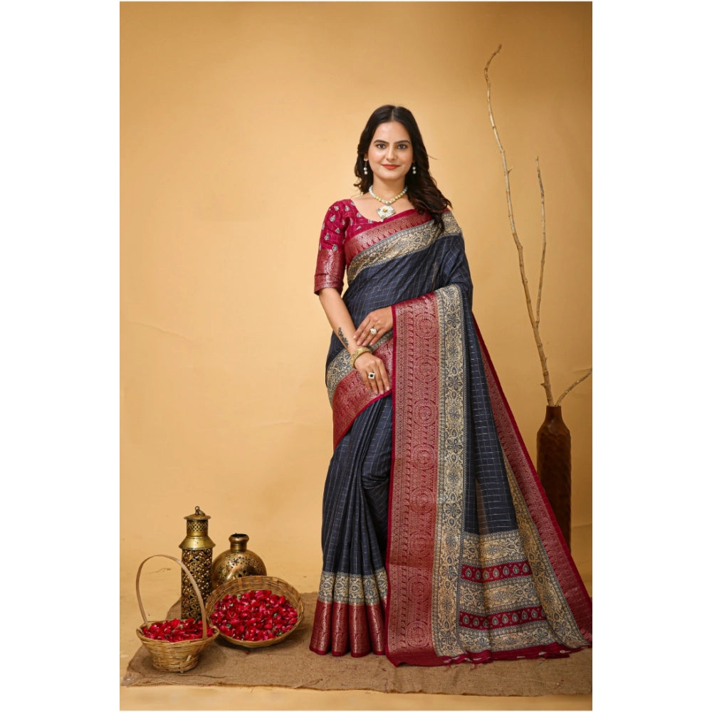 Women's Soft Dola Cotton Kalamkari Printed Saree With Unstitched Blouse 5.5Mtr (Grey) - VANSHELLE