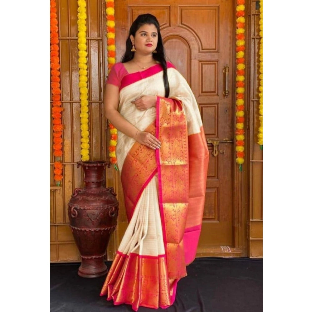 Women'S Soft Lichi Silk Printed Saree With Unstitched Blouse 5