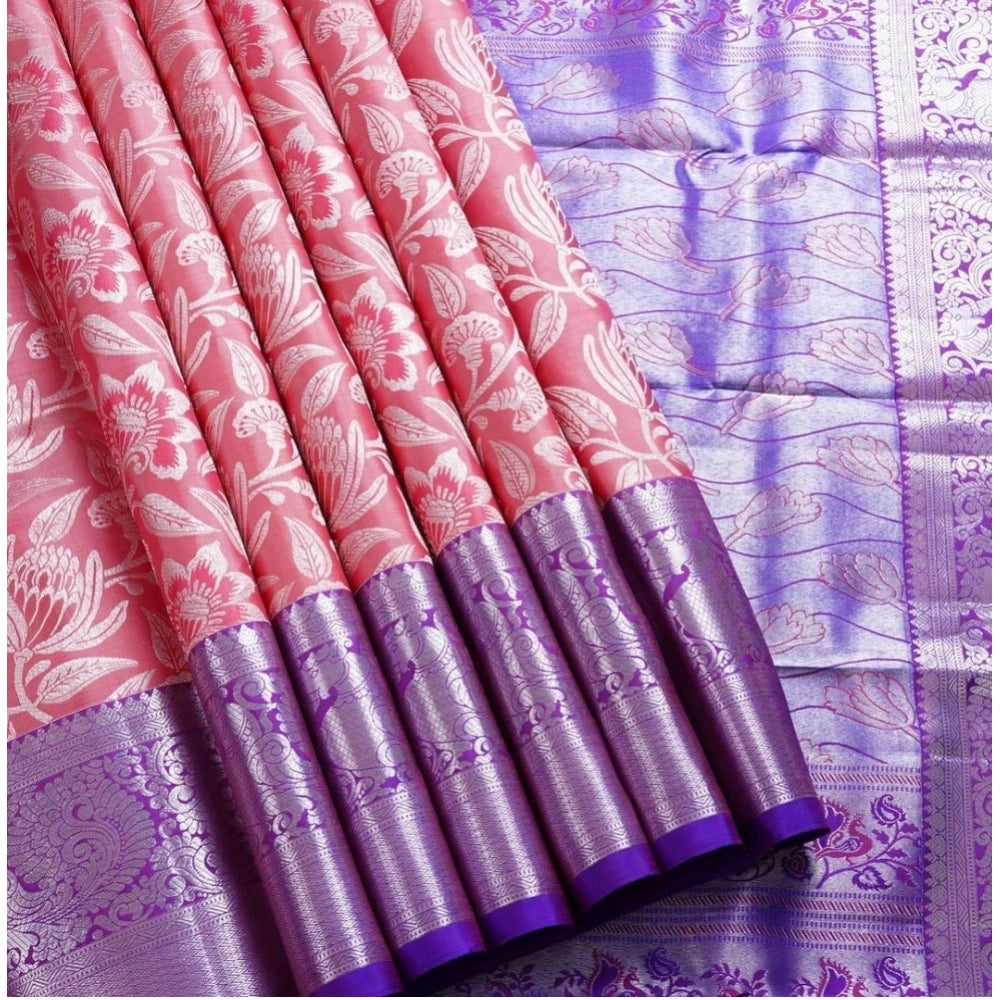 Women's Soft Lichi Silk Printed Saree With Unstitched Blouse 5.5Mtr (Purple) - VANSHELLE
