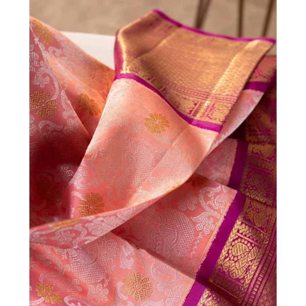 Women's Soft Lichi Silk Printed Saree With Unstitched Blouse 5.5Mtr (Pink) - VANSHELLE