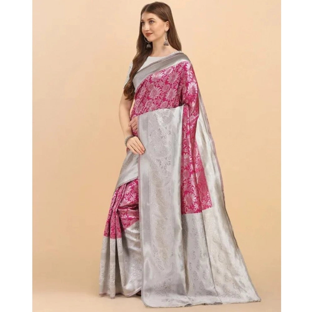 Women's Soft Lichi Silk Printed Saree With Unstitched Blouse 5.5Mtr (Pink) - VANSHELLE