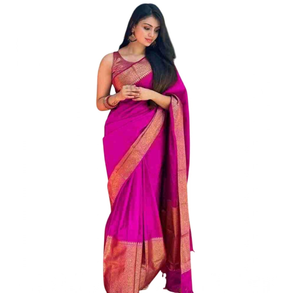 Women'S Soft Lichi Silk Solid Saree With Unstitched Blouse 5.5