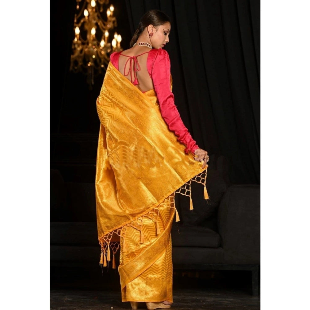 Women'S Soft Lichi Silk Woven Saree With Unstitched Blouse 5.5