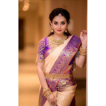 Purple Soft Lichi Silk Printed Saree