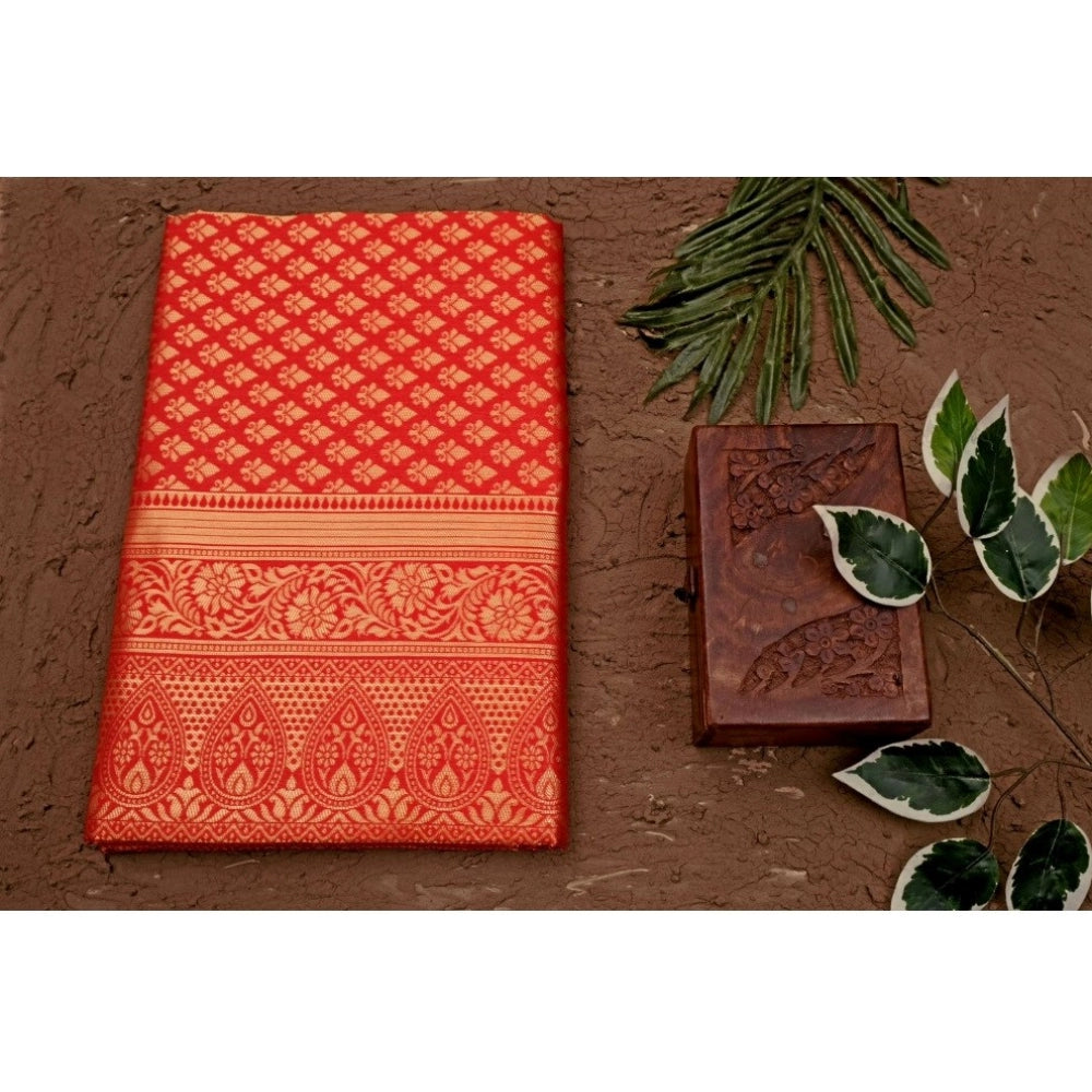 Women's Soft Lichi Silk Printed Saree With Unstitched Blouse 5.5Mtr (Red) - VANSHELLE