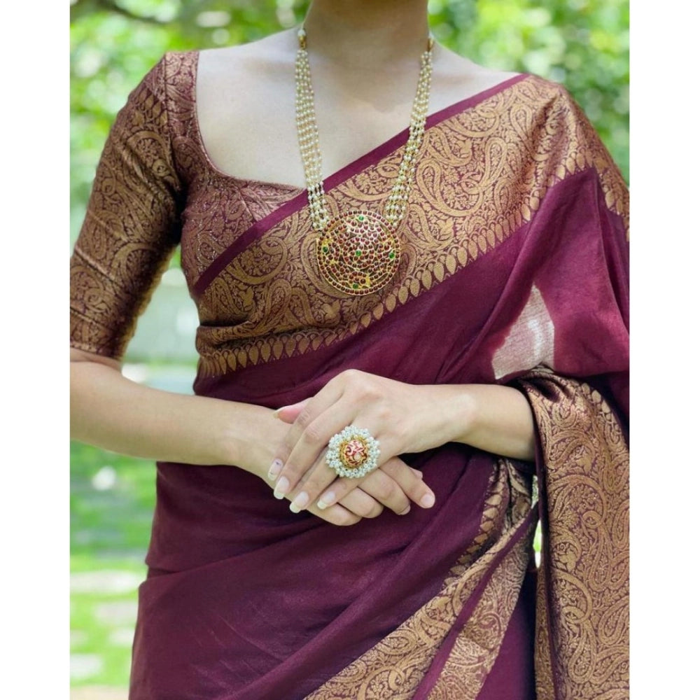 Women'S Soft Lichi Silk Solid Saree With Unstitched Blouse 5.5