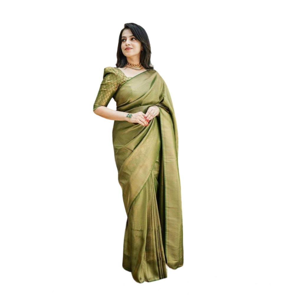 Women's Soft Lichi Silk Printed Saree With Unstitched Blouse 5.5Mtr (Green) - VANSHELLE