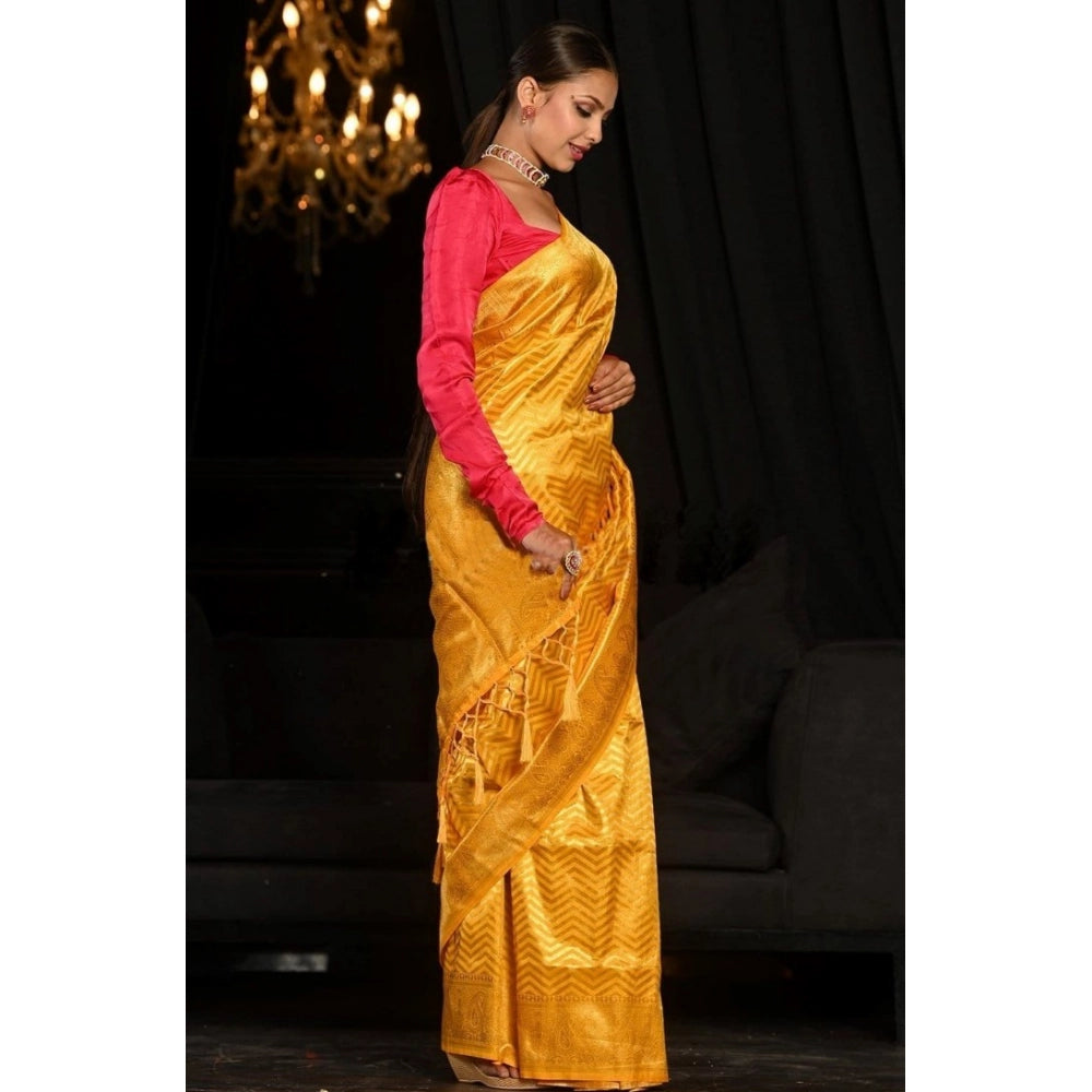 Women'S Soft Lichi Silk Woven Saree With Unstitched Blouse 5.5