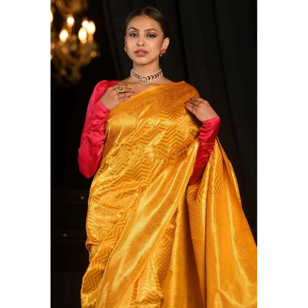Women'S Soft Lichi Silk Woven Saree With Unstitched Blouse 5.5