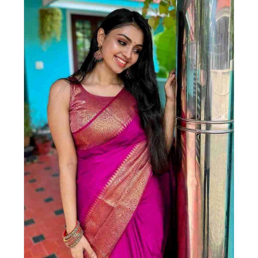 Women'S Soft Lichi Silk Solid Saree With Unstitched Blouse 5.5