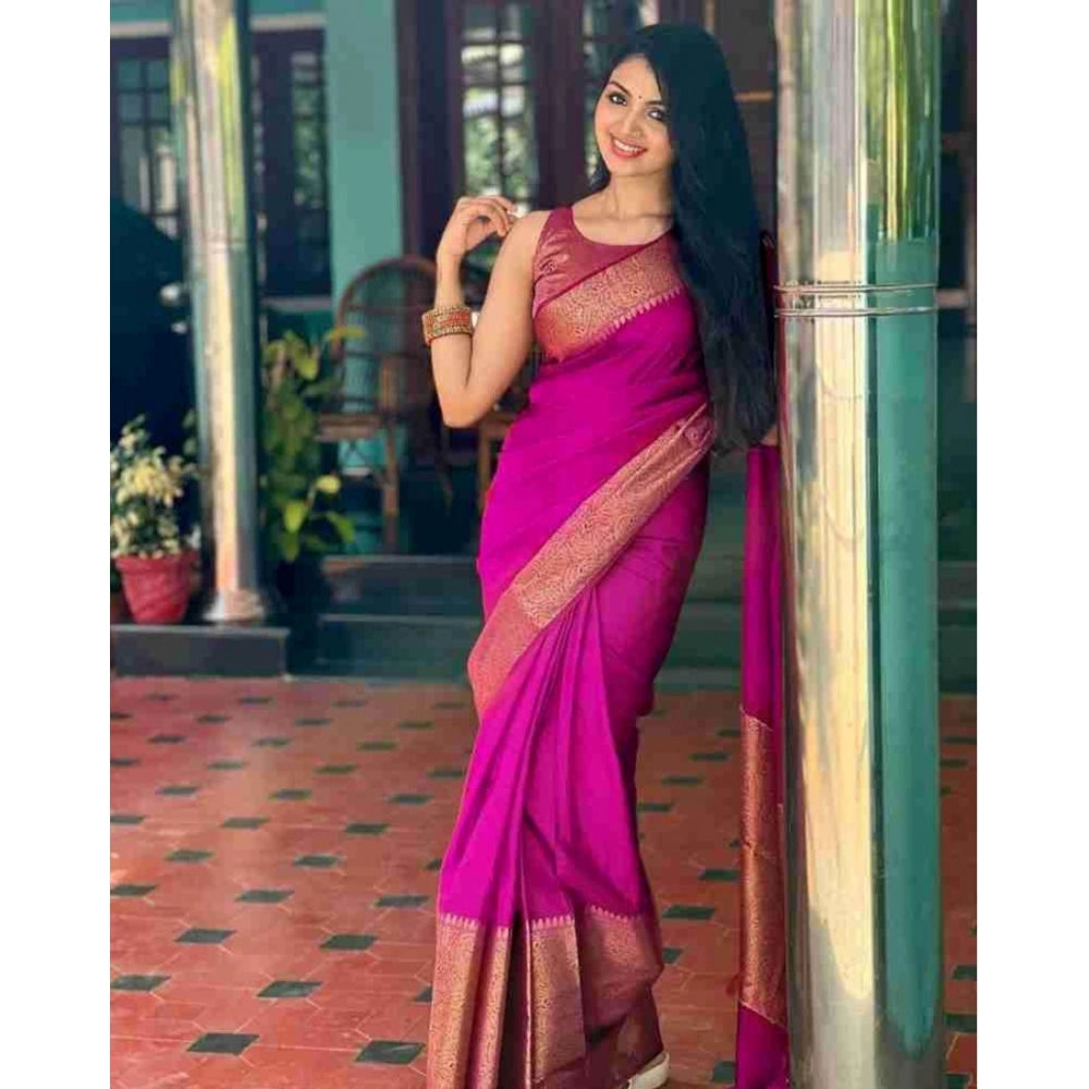 Women'S Soft Lichi Silk Solid Saree With Unstitched Blouse 5.5