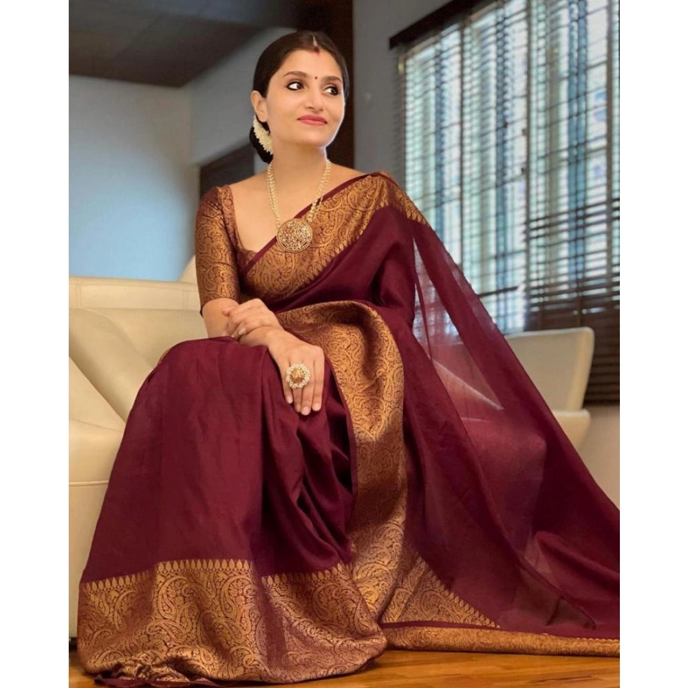 Women'S Soft Lichi Silk Solid Saree With Unstitched Blouse 5.5