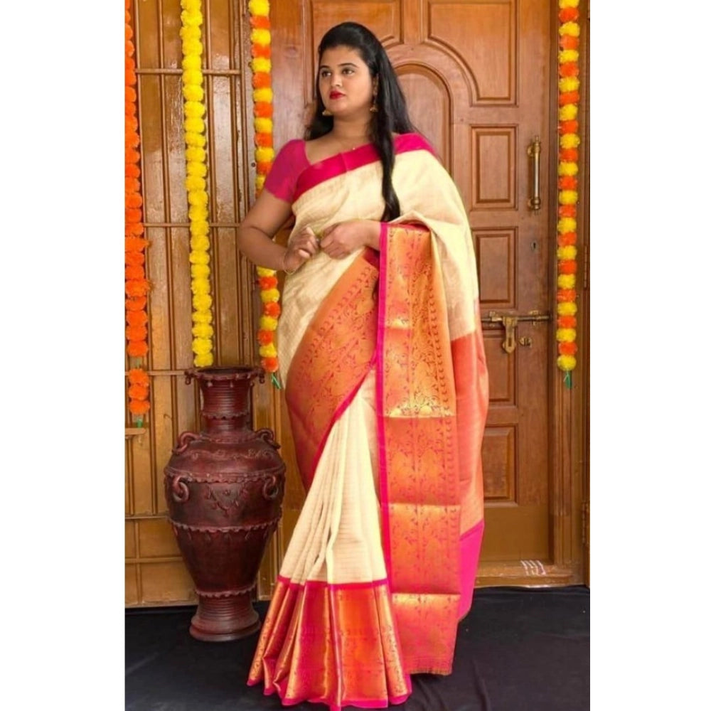 Women'S Soft Lichi Silk Printed Saree With Unstitched Blouse 5