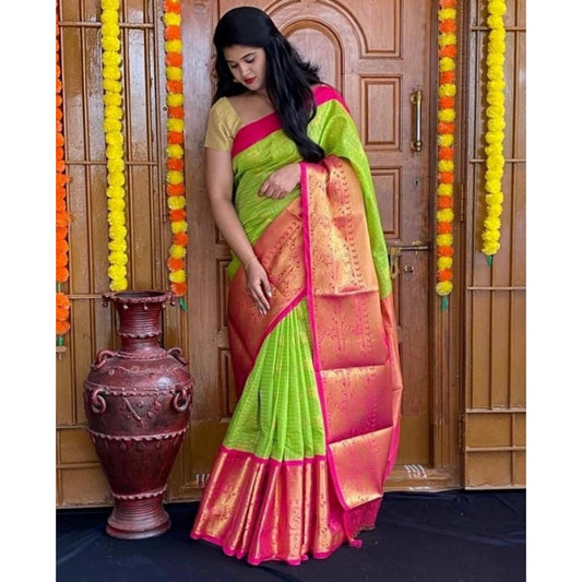 Women's Soft Lichi Silk Printed Saree With Unstitched Blouse 5.5Mtr (Green) - VANSHELLE