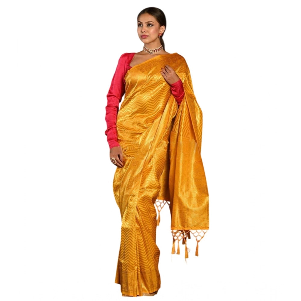 Women'S Soft Lichi Silk Woven Saree With Unstitched Blouse 5.5
