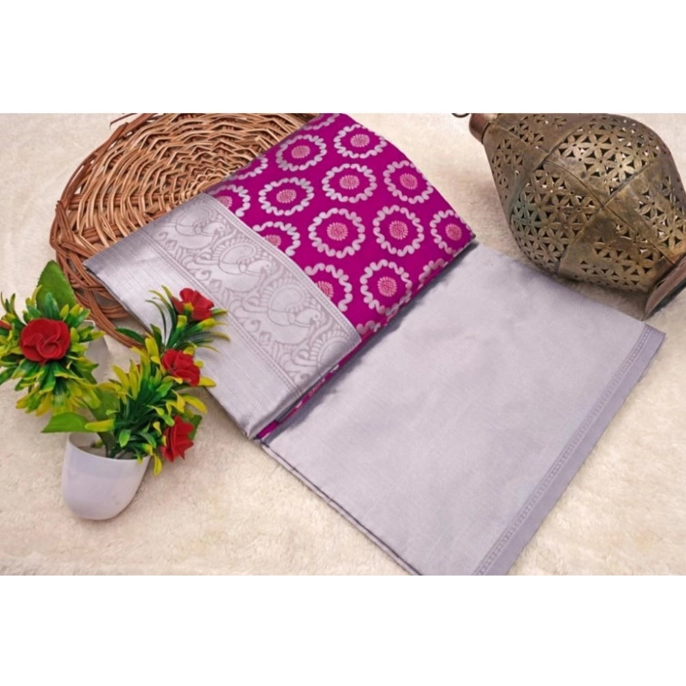 Women's Soft Lichi Silk Printed Saree With Unstitched Blouse 5.5Mtr (Pink) - VANSHELLE