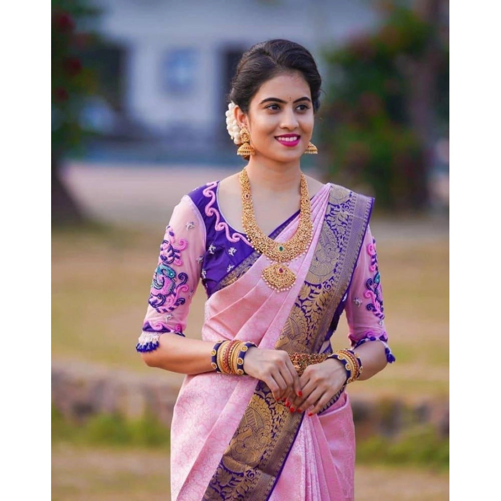 Women's Soft Lichi Silk Printed Saree With Unstitched Blouse 5.5Mtr (Purple) - VANSHELLE