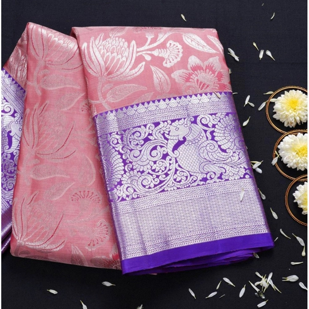 Women's Soft Lichi Silk Printed Saree With Unstitched Blouse 5.5Mtr (Purple) - VANSHELLE