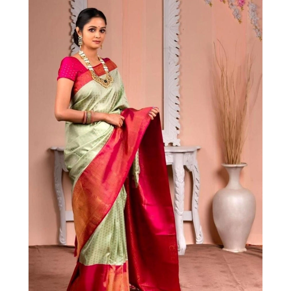 Women's Soft Lichi Silk Printed Saree With Unstitched Blouse 5.5Mtr (Light Green) - VANSHELLE
