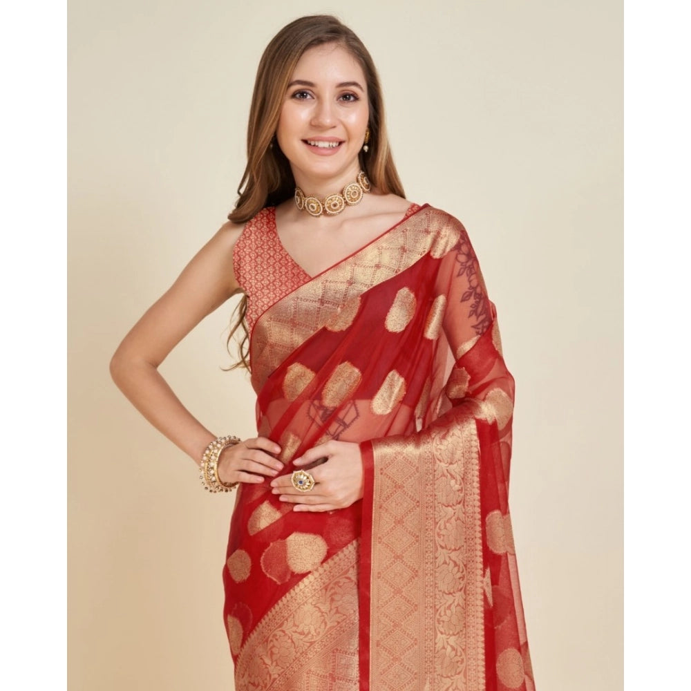 Women'S Soft Organza Silk Weaving Design Saree With Unstitched