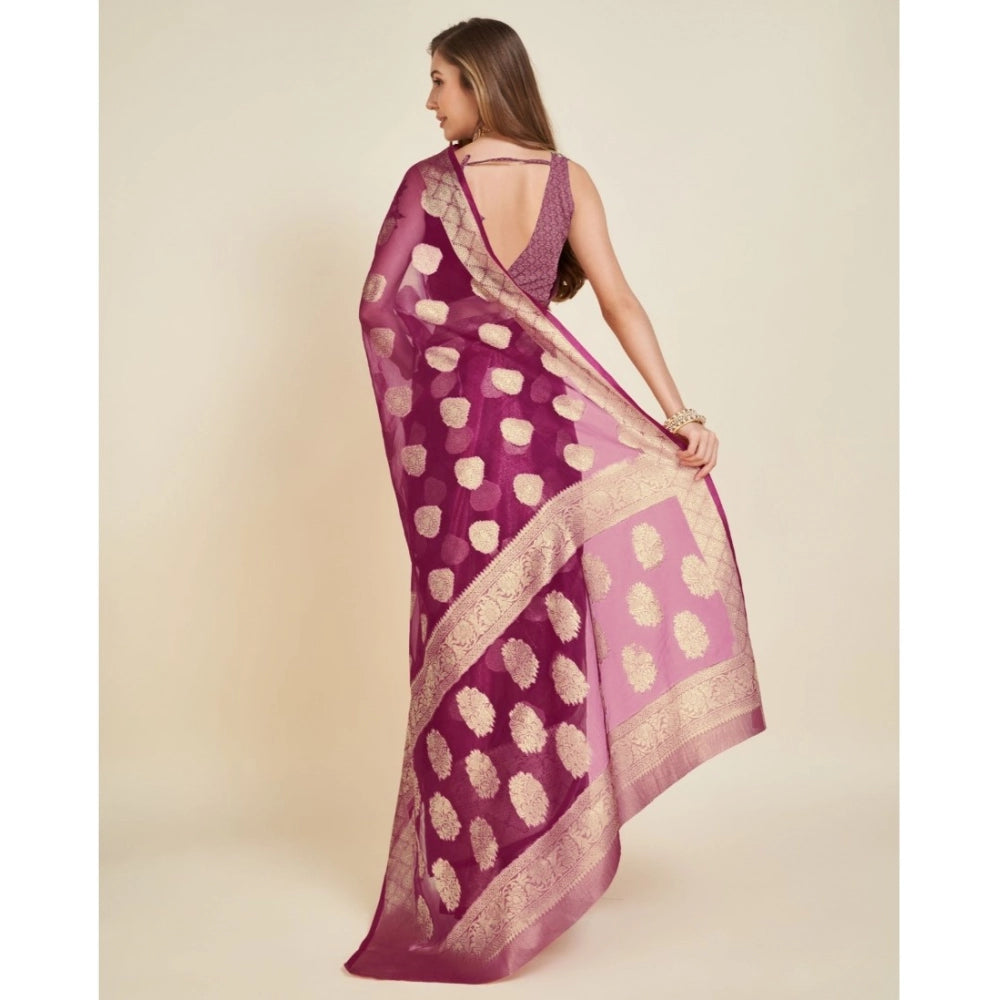 Women'S Soft Organza Silk Weaving Design Saree With Unstitched