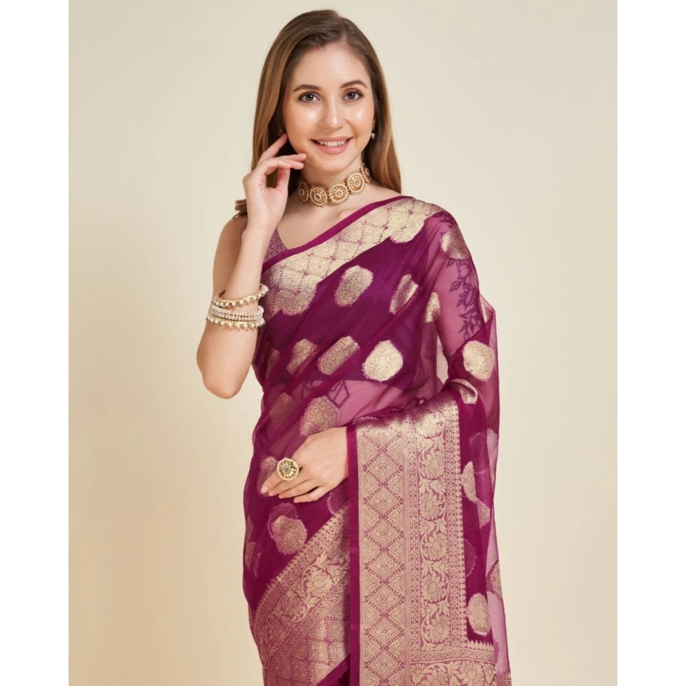 Women'S Soft Organza Silk Weaving Design Saree With Unstitched