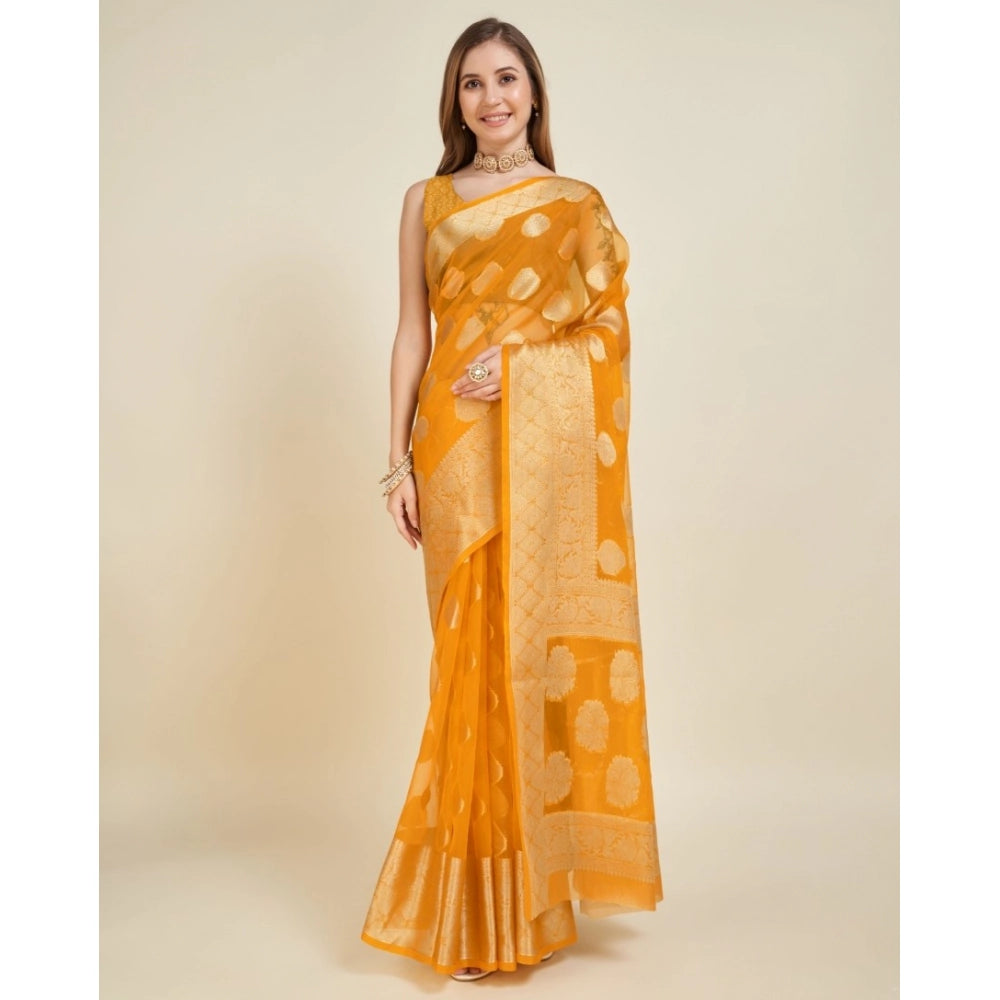 Women'S Soft Organza Silk Weaving Design Saree With Unstitched