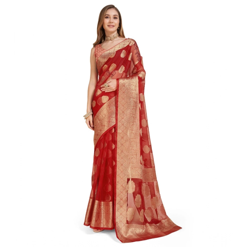 Women'S Soft Organza Silk Weaving Design Saree With Unstitched
