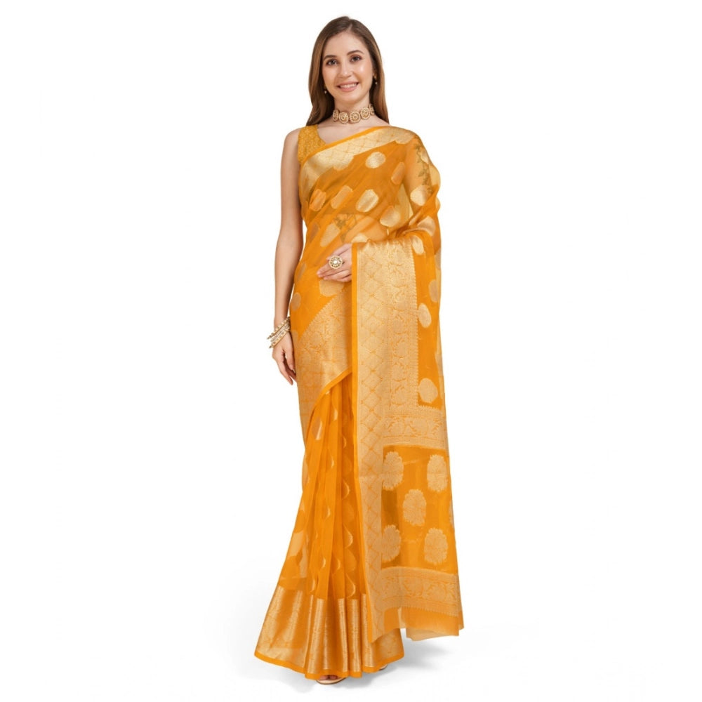 Women'S Soft Organza Silk Weaving Design Saree With Unstitched