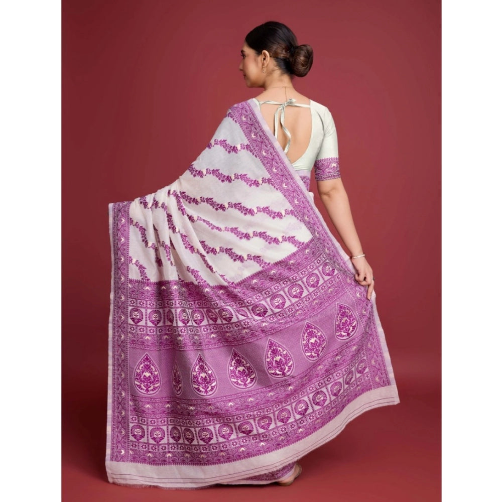 Women'S Jamdani Cotton Silk Printed Saree With Unstitched Blou