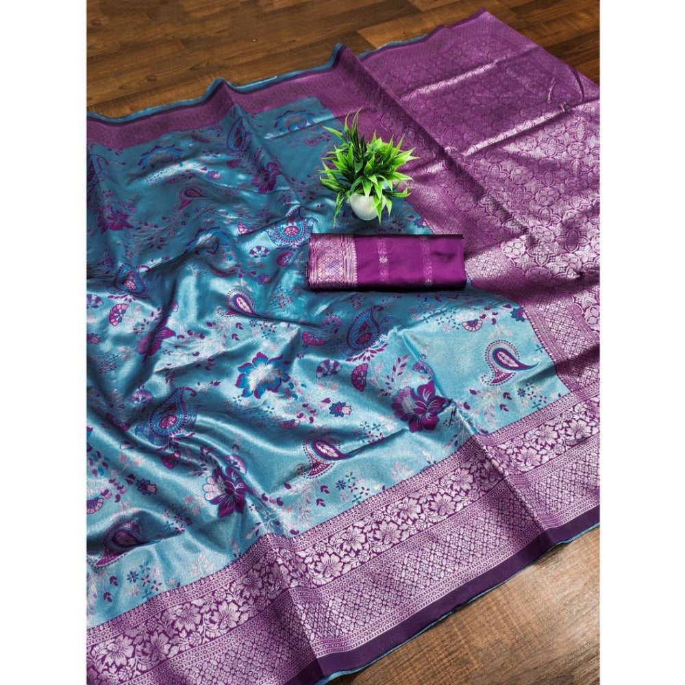 Women'S Banarasi Jacquard Printed Saree With Unstitched Blouse