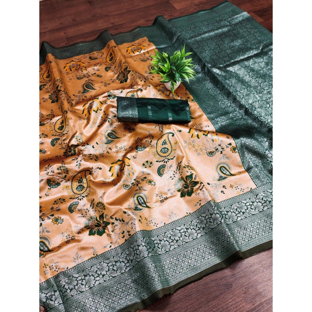 Women'S Banarasi Jacquard Printed Saree With Unstitched Blouse