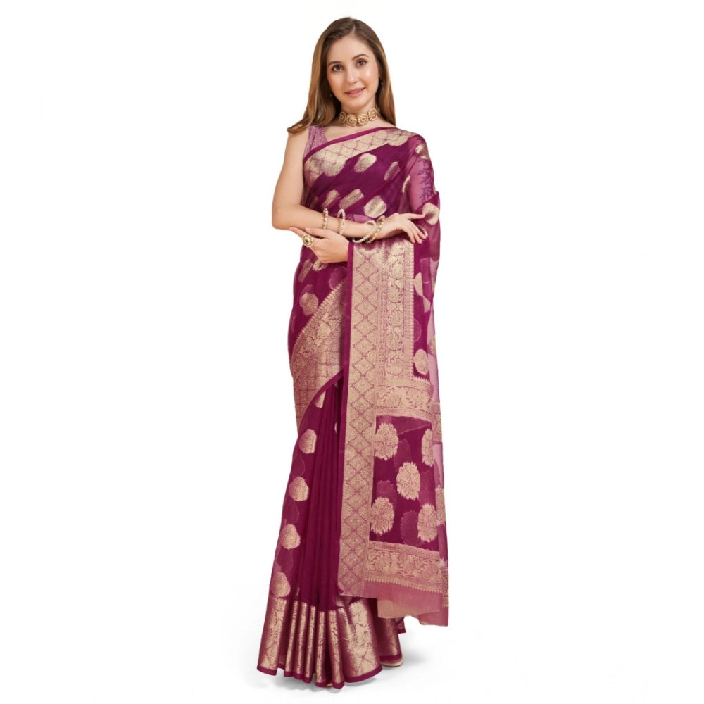 Women'S Soft Organza Silk Weaving Design Saree With Unstitched