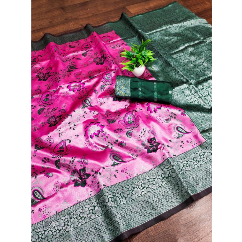Women'S Banarasi Jacquard Printed Saree With Unstitched Blouse