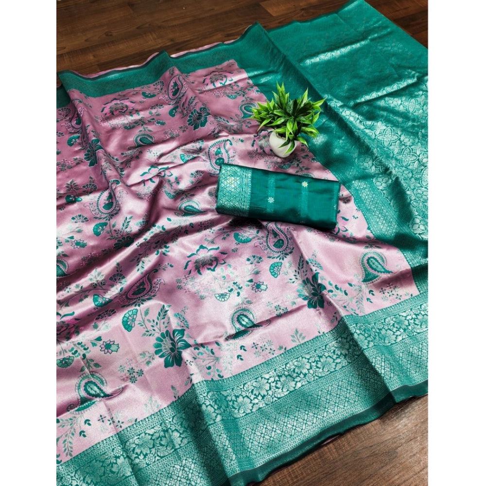 Women'S Banarasi Jacquard Printed Saree With Unstitched Blouse