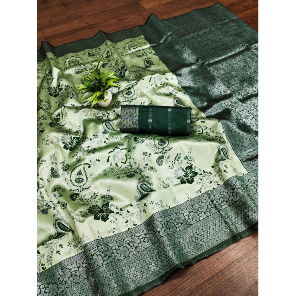 Women'S Banarasi Jacquard Printed Saree With Unstitched Blouse