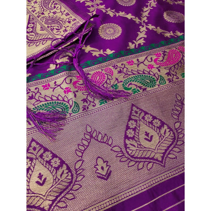 Women's Banarasi Silk Printed Unstitched Salwar Suit Material With Dupatta (Purple, 3Mtrs)