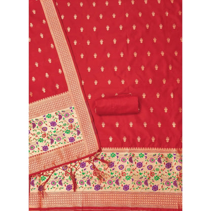 Women's Banarasi Silk Printed Unstitched Salwar Suit Material With Dupatta (Red, 3Mtrs)